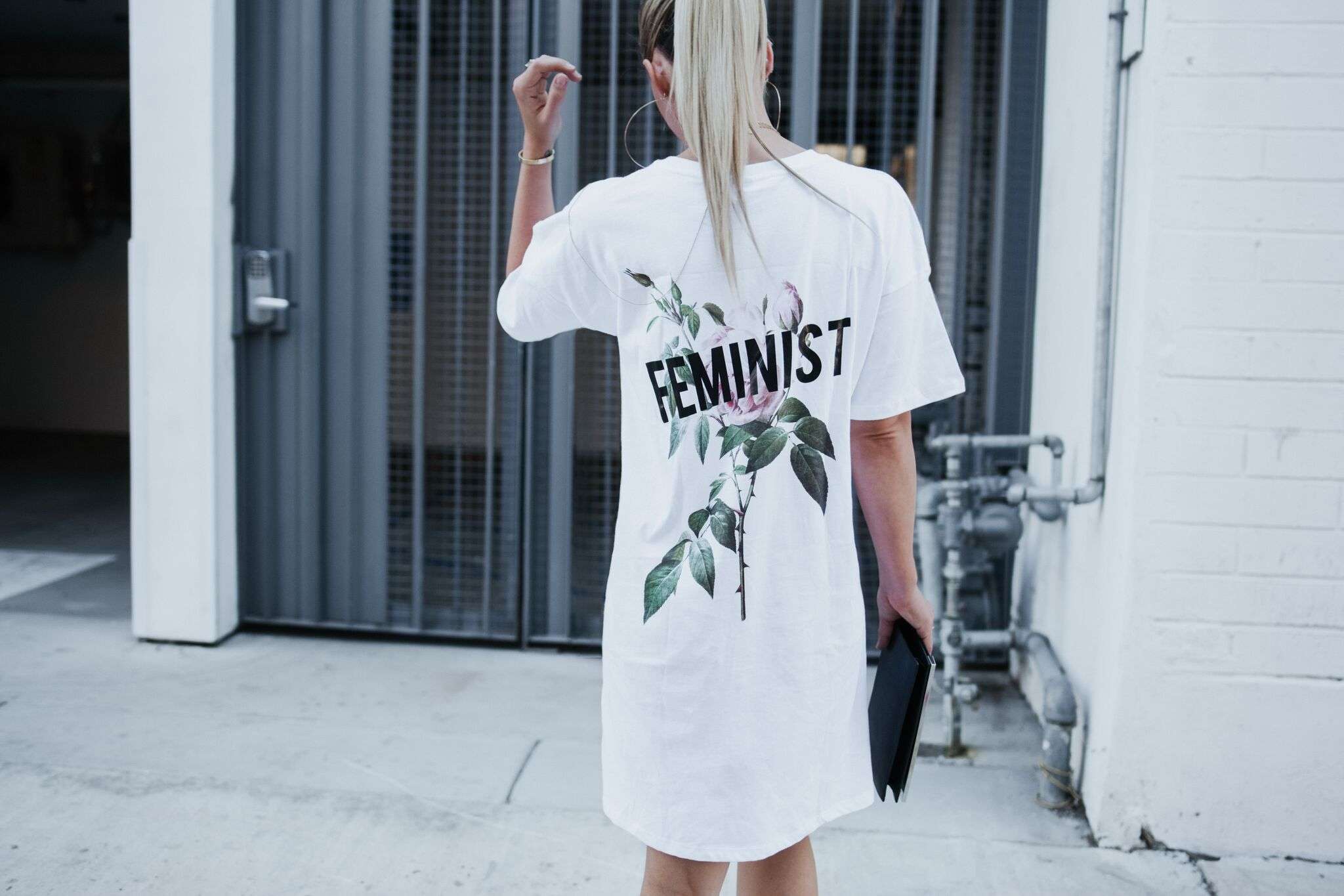 feminist asos white tee shirt dress