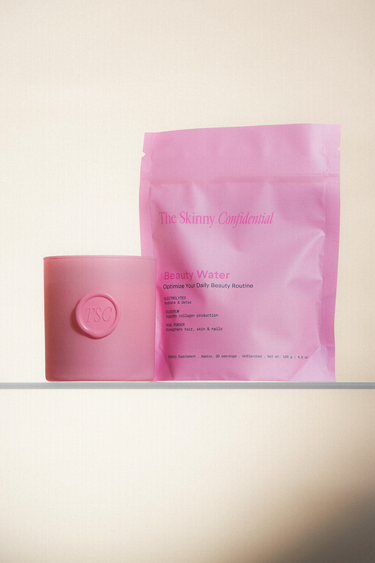pink beauty water supplement bag and cup
